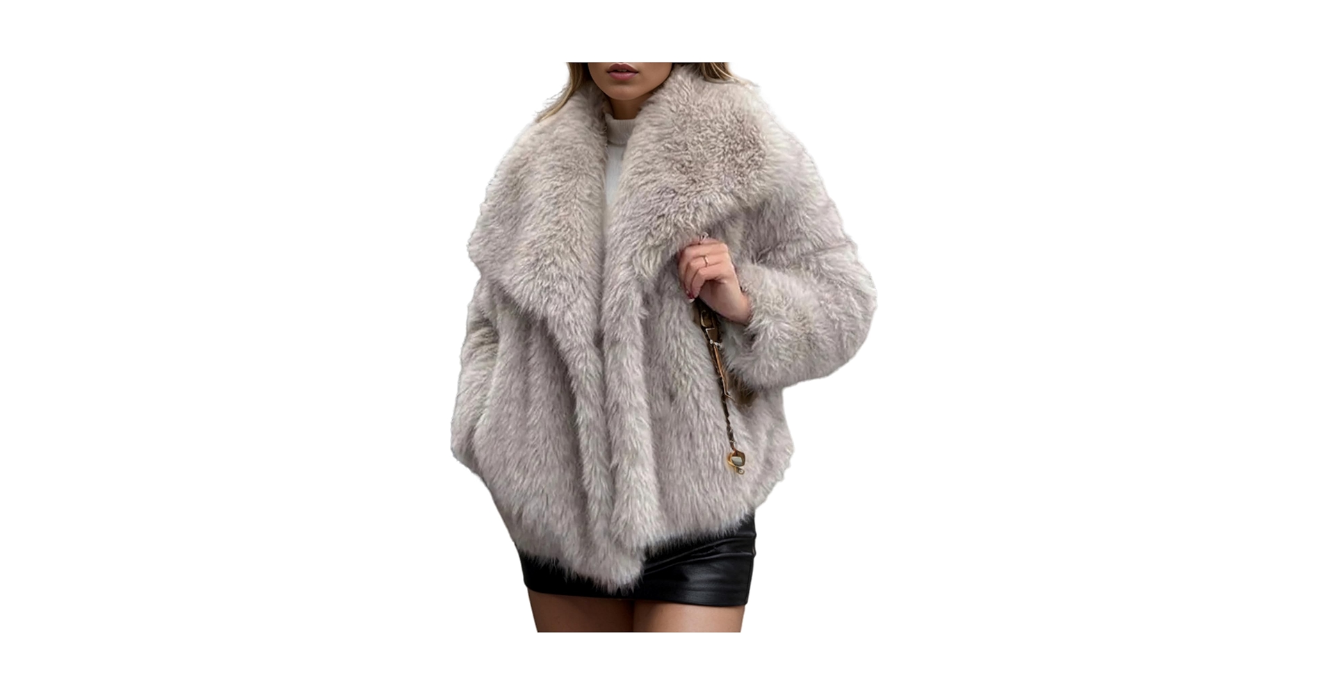 ジャケット・アウター DIANTE Shaggy middle loose coat Arssm Women's Faux Fur Coat Fluffy Shaggy Jacket Long Sleeve